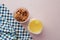 yogurt and granola Musli in a bowl with table cloth