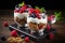 Yogurt granola parfait with berries in glass jar, healthy breakfast or snack
