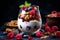 Yogurt granola parfait with fresh berries in elegant glass jar presentation