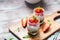 Yogurt and granola with strawberries. Breakfast