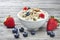 Yogurt Muesli Berries Food Background Breakfast