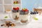 Yogurt parfait with granola and fresh berries, healthy breakfast concept