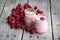 Yogurt smoothie with raspberries, fruit dessert. Berry smoothie.