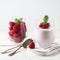Yogurt smoothie with raspberries, fruit dessert, healthy dieting concept Natural detox.