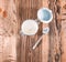 Yogurt, sour cream bowl on wooden board