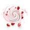 Yogurt swirls gracefully float with isolated strawberries on a serene background, Ai Generated