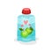 Yogurt with taste of apples in soft packaging. Baby food. Delicious fruity beverage for kids. Flat vector for promo