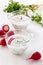 Yogurt with vegetables in a glass. Russian okroshka, cold summer