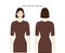 Yoke sleeves clothes character beautiful lady in brown top, shirt, dress technical fashion illustration, elbow length