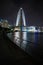 Yokohama Intercontinental Grand Hotel view at night. Long Exposure. Portrait Orientation