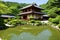 Yokokan garden in summer, Fukui city, Japan. made with Generative AI