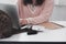 Yong female working from home while in quarantine isolation during the Covid-19 pandemic.