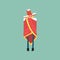 Yong man in red poncho and hat freezing and shivering on winter cold vector Illustration
