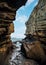 Yongmeori Beach sandstone cliff rock formation in Jeju Island, Korea