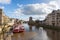 York England view from Lendal bridge of River Ouse and pleasure boats historic Yorkshire city