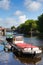 York UK River Ouse looking to Skeldergate Bridge with barge