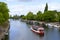 York, Yorkshire, England, UK - May 22, 2016 Tourists cruising along river Ouse in the City of York