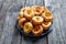 Yorkshire puddings on a platter, top view