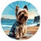 Yorkshire Terrier On Beach: Graphical Tondo Painting