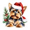 Yorkshire Terrier Christmas puppy watercolor