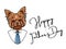 Yorkshire terrier dad. Fathers day greeting card. Shirt, Necktie, Tie. Fathers day symbols. Dad greeting. Cute dog. Vector.