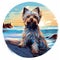 Yorkshire Terrier Dog On Beach: Optical Illusion Tondo Painting