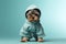 Yorkshire Terrier Dog Dressed As A Ninja On Mint Color Background