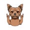 Yorkshire terrier dog. Horns gesture. Rock gesture. Dog breed. Vector.