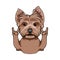 Yorkshire terrier dog. Horns, Rock gesture. Cute domestic dog portrait. Vector.