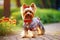 Yorkshire terrier dog in stylish suit