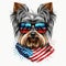 Yorkshire Terrier Dog Wearing Sunglasses, American Flag 4th Of July Theme - Generative AI