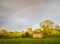 Yorshire Dales evening, country barn and rainbow