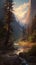 Yosemite Landscape With Waterfall, Lake, Trees And Sunset