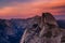 Yosemite national park granite half dome pink purple orange sunset in the autumn