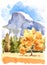 Yosemite National Park Watercolor Illustration Hand Drawn