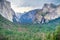 Yosemite valley as seen from Tunnel View vista point on a stormy summer day, Yosemite National Park, California