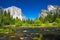 Yosemite Valley with El Capitan Rock and Bridal Veil Waterfalls