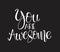 You are awesome. Positive quote handwritten with brush typography. Inspirational and motivational phrase