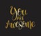 You are awesome. Positive quote handwritten with brush typography. Inspirational and motivational phrase