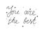 You are the best handwritten text inscription. Modern hand drawing calligraphy. Word illustration black