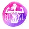 You go, girl. Vector fitness illustration with bright watercolor background, female silhouette, hand lettering and motivational me