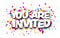 You are invited sign over colorful cut ribbon confetti background