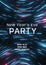 You are invited to our new year\\\'s eve party text in white over swirling blue and pink lights