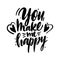 You make me happy phrase handwritten vector lettering. Vector illustration of Valentine Greeting Card with heart