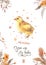 You are my baby - watercolor chicken invitation card decorated w