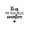 You are my best adventure - in French language. Lettering. Ink illustration. Modern brush calligraphy