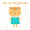 You are my princess. Cute little kitty. Greeting card or postcard. Beautiful cat with flowers