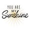 You are my sunshine, romantic card with handdrawn lettering, love quote. Handlettering on the white background. Flat