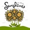 You are my sunshine word and cute sunflower cartoon doodle illustration