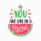 You are one in a melon quote with hand drawn lettering and watermelon on sheet of paper. Colorful vector illustration in cartoon s
